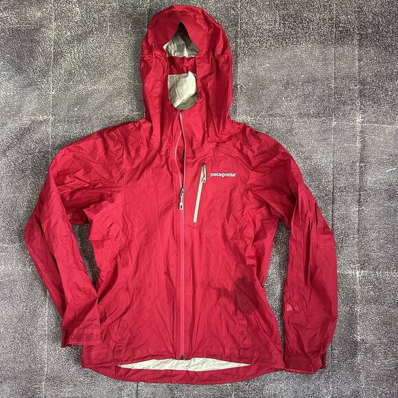 Women's Patagonia M10 3L Waterproof Ultralight Pink Hooded Rain Coat Jacket Sz S - Picture 1 of 5